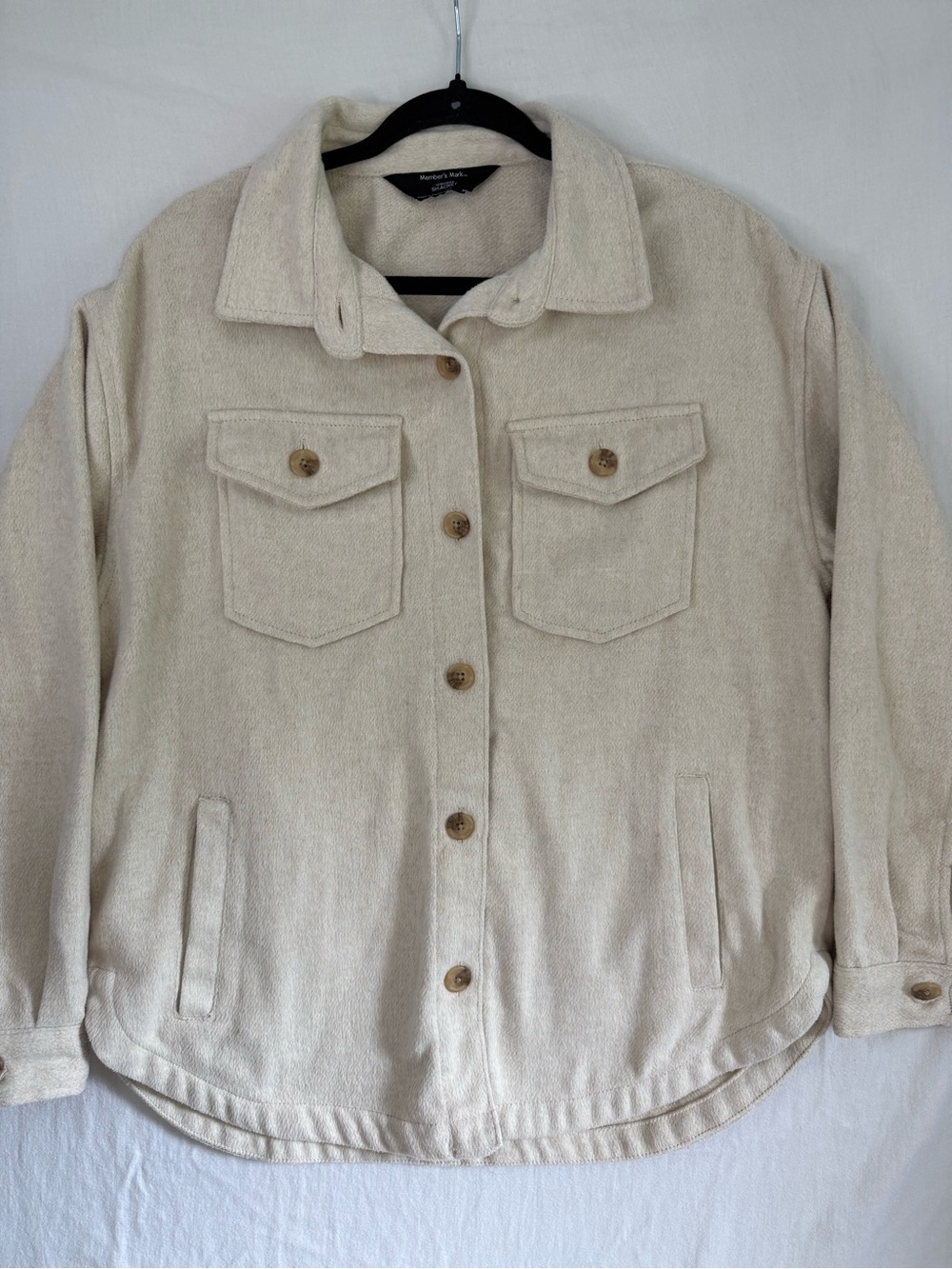 Women's Cream Button-Front Shacket Jacket size M oversized fit